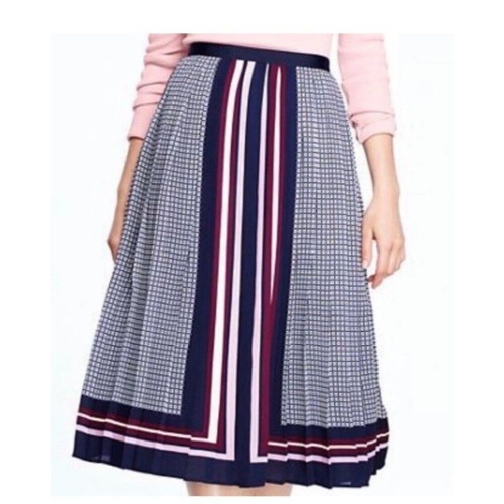 Canvas by Lands' End Pleated A-Line Skirt Lined Striped Women's Size 14 NWOT